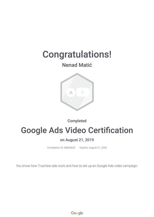 Google Ads Video Certification
